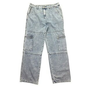 RT High Rise Cargo Jeans Acid Wash Pockets Denim Pants Sz 38 Fits 32" Grunge Y2K